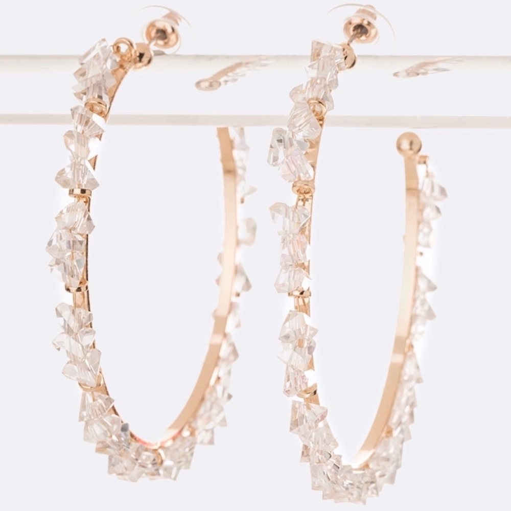 Beaded Hoop Earrings - Ice / Gold
